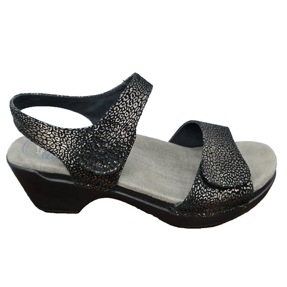 DANSKO Sonnet Leopard Shimmer Strapy Wedge Sandals Leather Black Sz 41 /10.5-11 - Picture 1 of 10